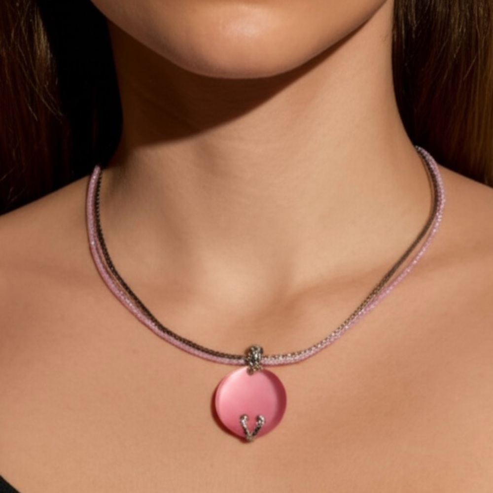 3/$15 Premier Designs Katrina Necklace - Pink Seed Beads & Cat's Eye Stone